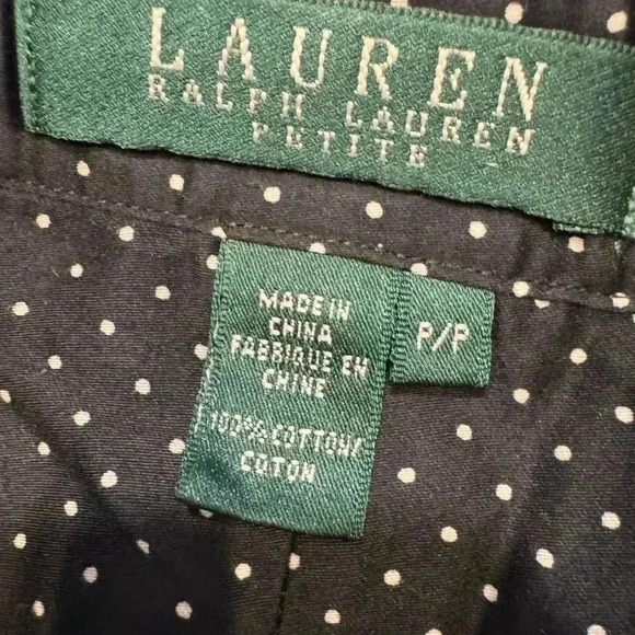 Lauren Ralph Lauren women’s button up shirt black with ivory polka dots sz p/p - Picture 7 of 7